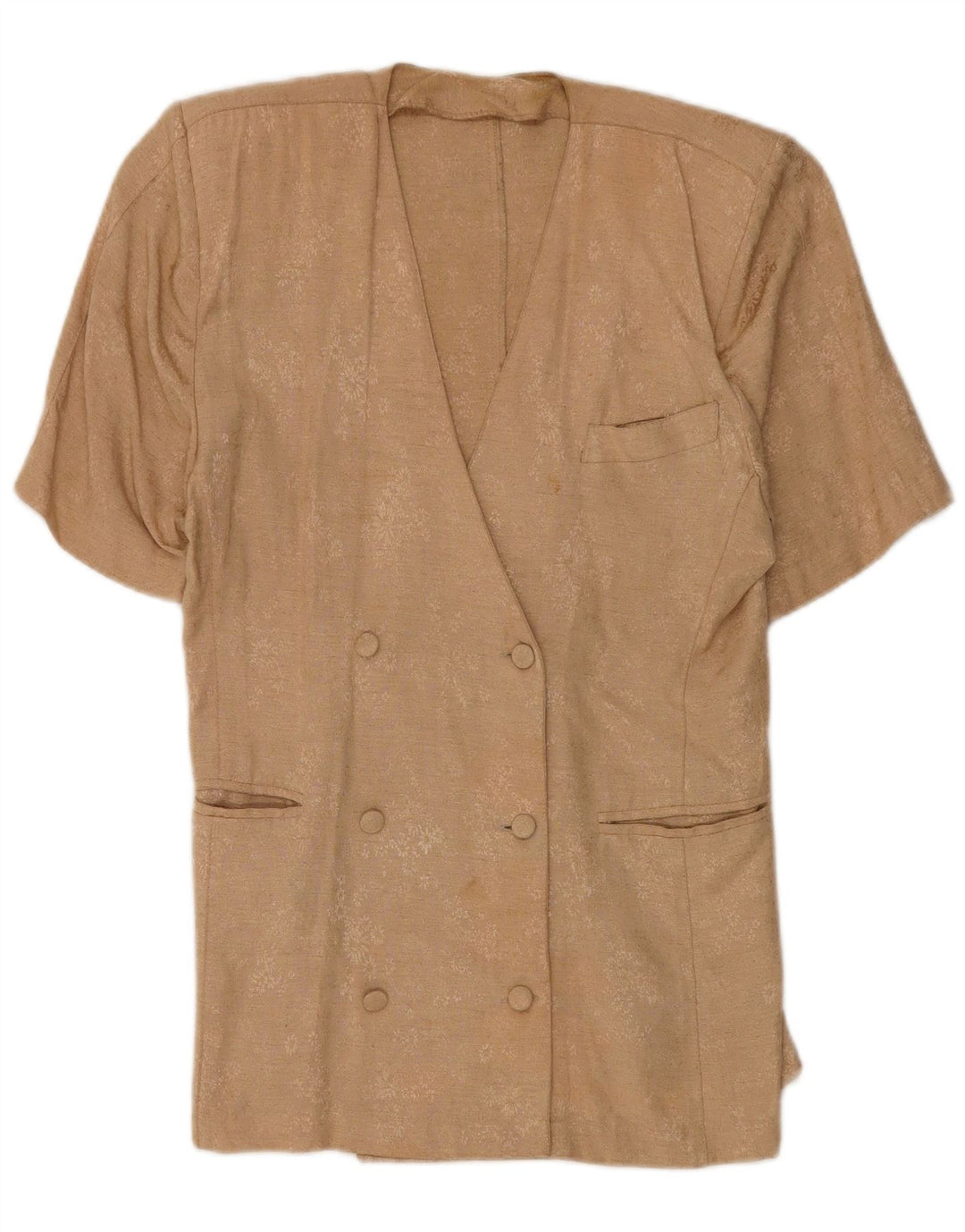 Vintage γυναικείο κοντομάνικο σακάκι UK 14 Medium Beige Floral