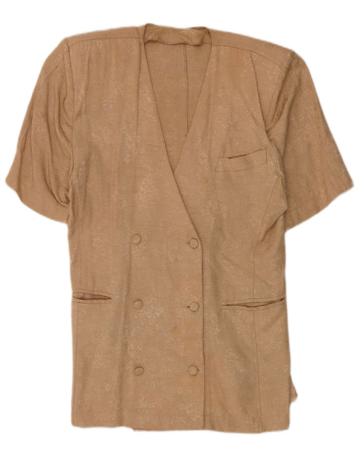 Vintage γυναικείο κοντομάνικο σακάκι UK 14 Medium Beige Floral