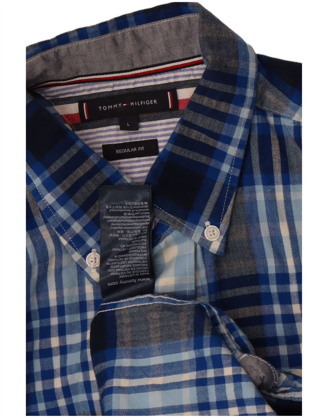 Tommy Hilfiger Ανδρικό πουκάμισο κανονικής εφαρμογής, μεγάλο μπλε καρό βαμβακερό