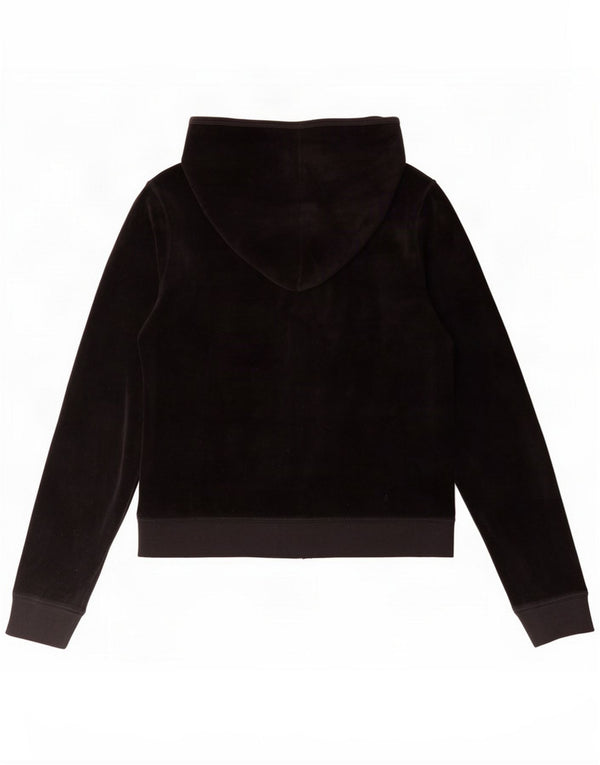 Juicy Couture Γυναικείο βελούδινο πουλόβερ με κουκούλα με φερμουάρ UK 14 μεγάλο μαύρο βαμβακερό