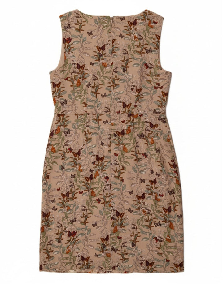 MONSOON Womens Sleeveless Sheath Dress UK 14 Medium Beige Floral Polyester