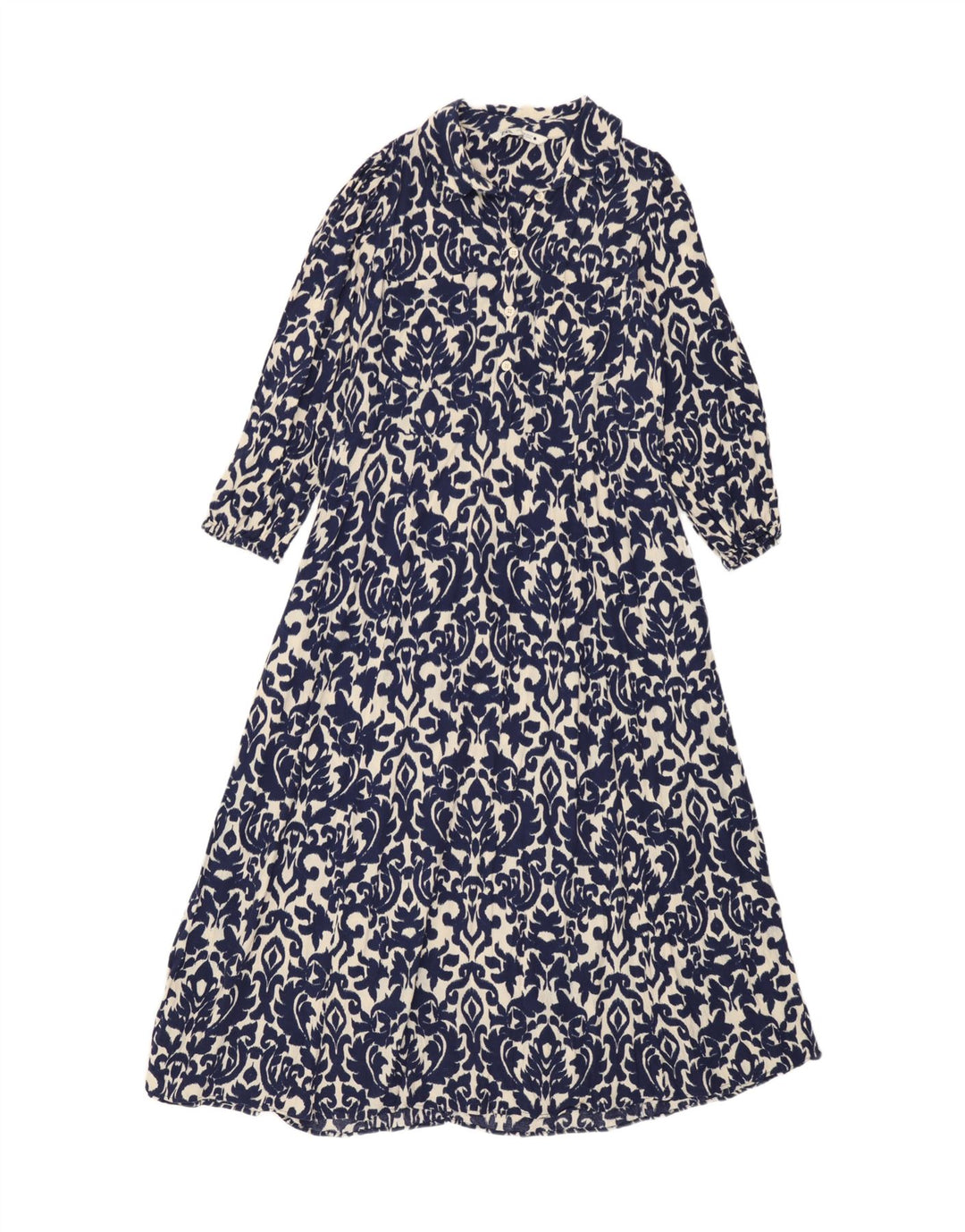 Zara Γυναικείο Maxi Φόρεμα UK 12 Medium Blue Ikat Viscose