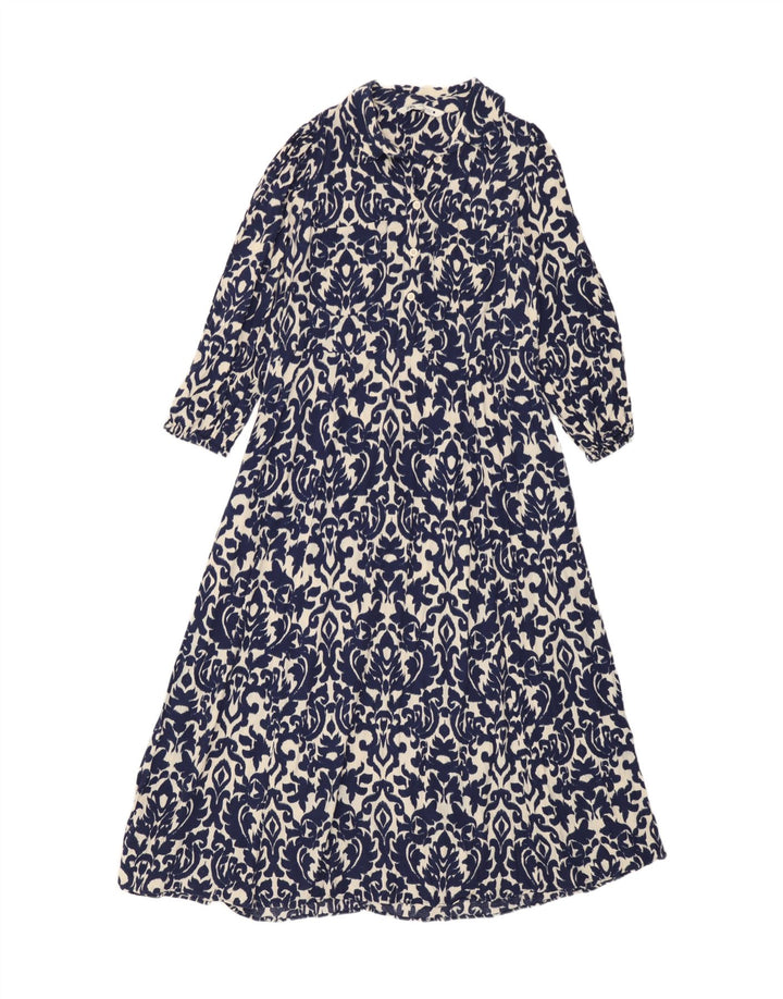 Zara Γυναικείο Maxi Φόρεμα UK 12 Medium Blue Ikat Viscose