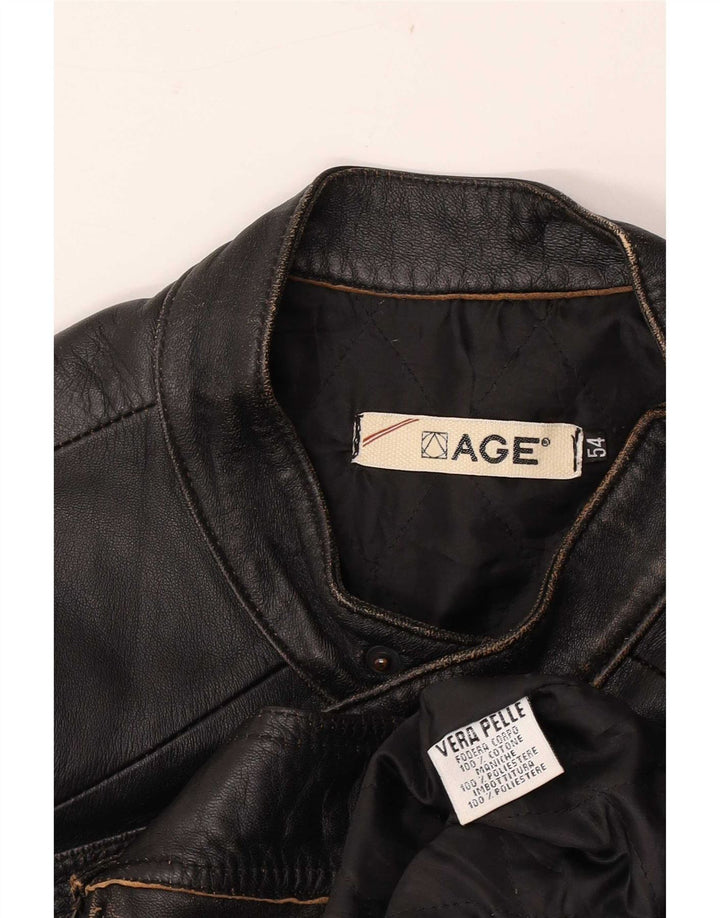 Vintage Ανδρικό Biker Δερμάτινο Μπουφάν IT 54 2XL Μαύρο Δερμάτινο