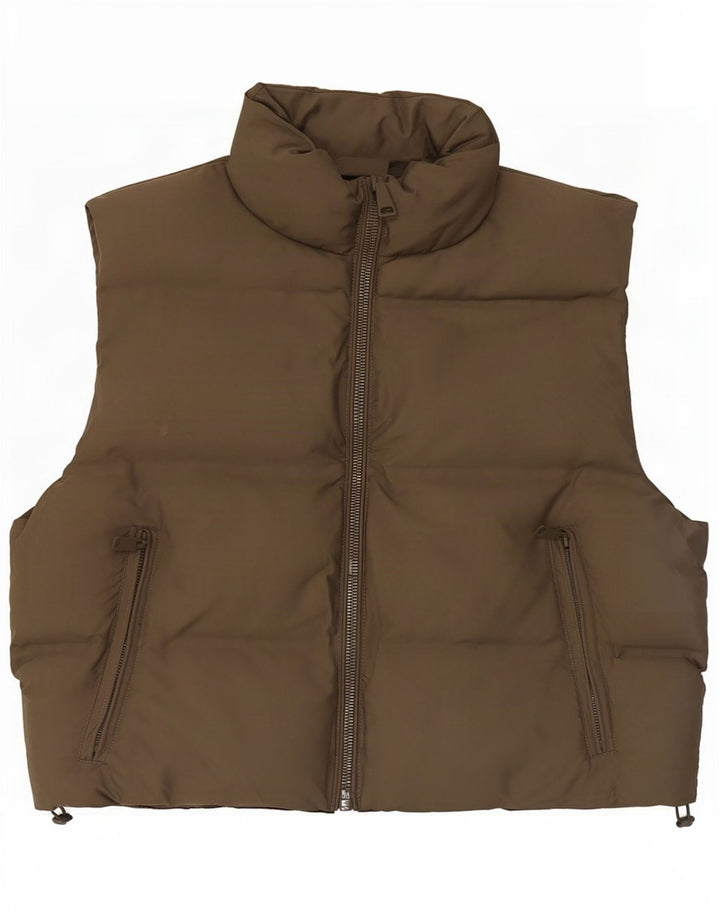 Zara Γυναικείο padded Gilet UK 14 Medium Khaki Polyester