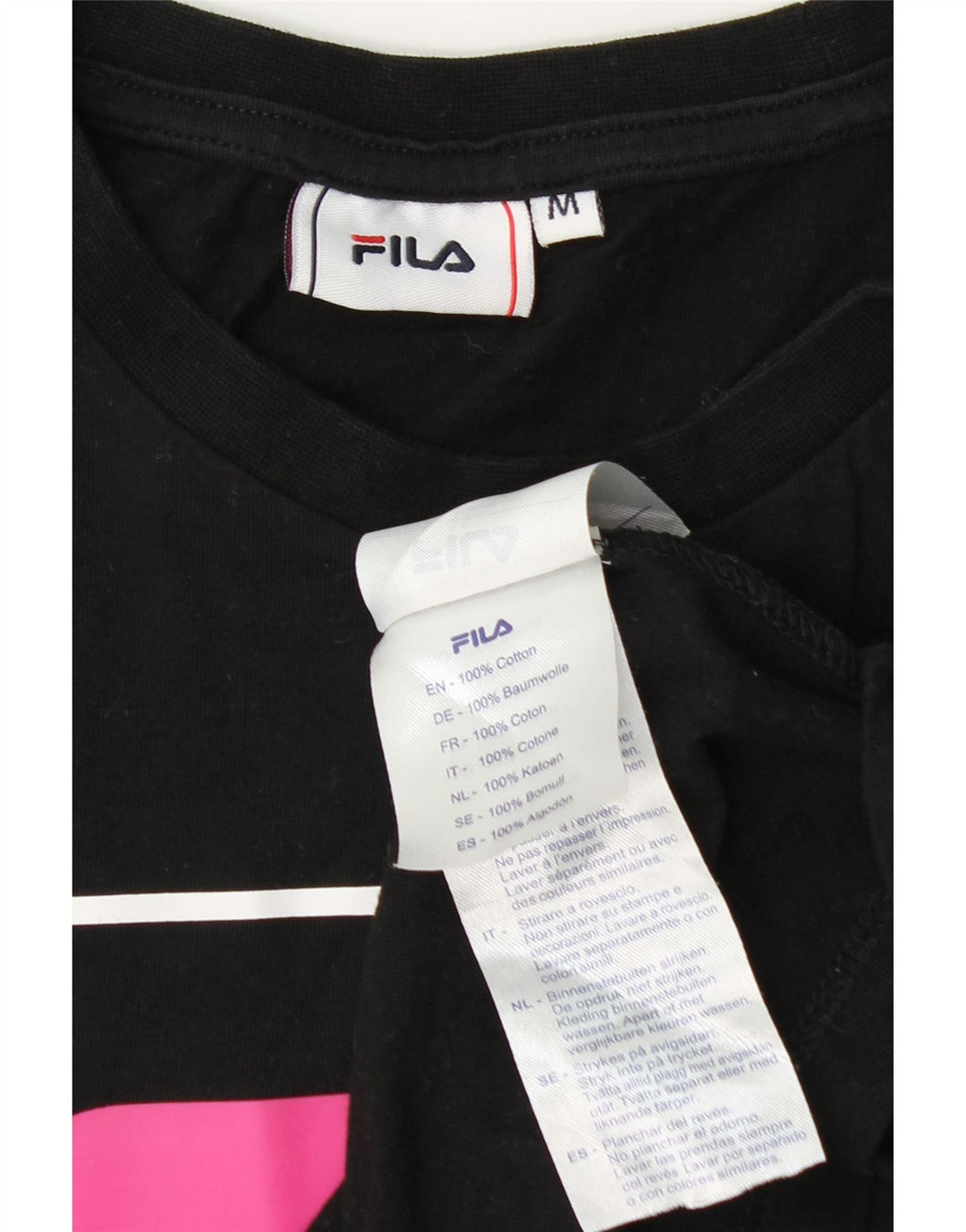 Fila Γυναικείο Crop Graphic T-Shirt Top UK 12 μεσαίο μαύρο βαμβακερό