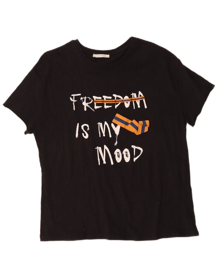Γυναικείο T-Shirt Zara Graphic Trafaluc Top Μεσαίο Μαύρο