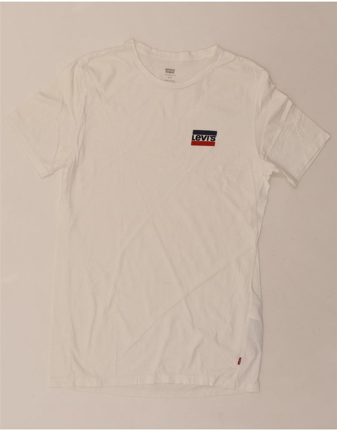 LEVI'S Mens Slim Graphic T-Shirt Top Small White Cotton Vintage Levi's and Second-Hand Levi's from Messina Hembry 