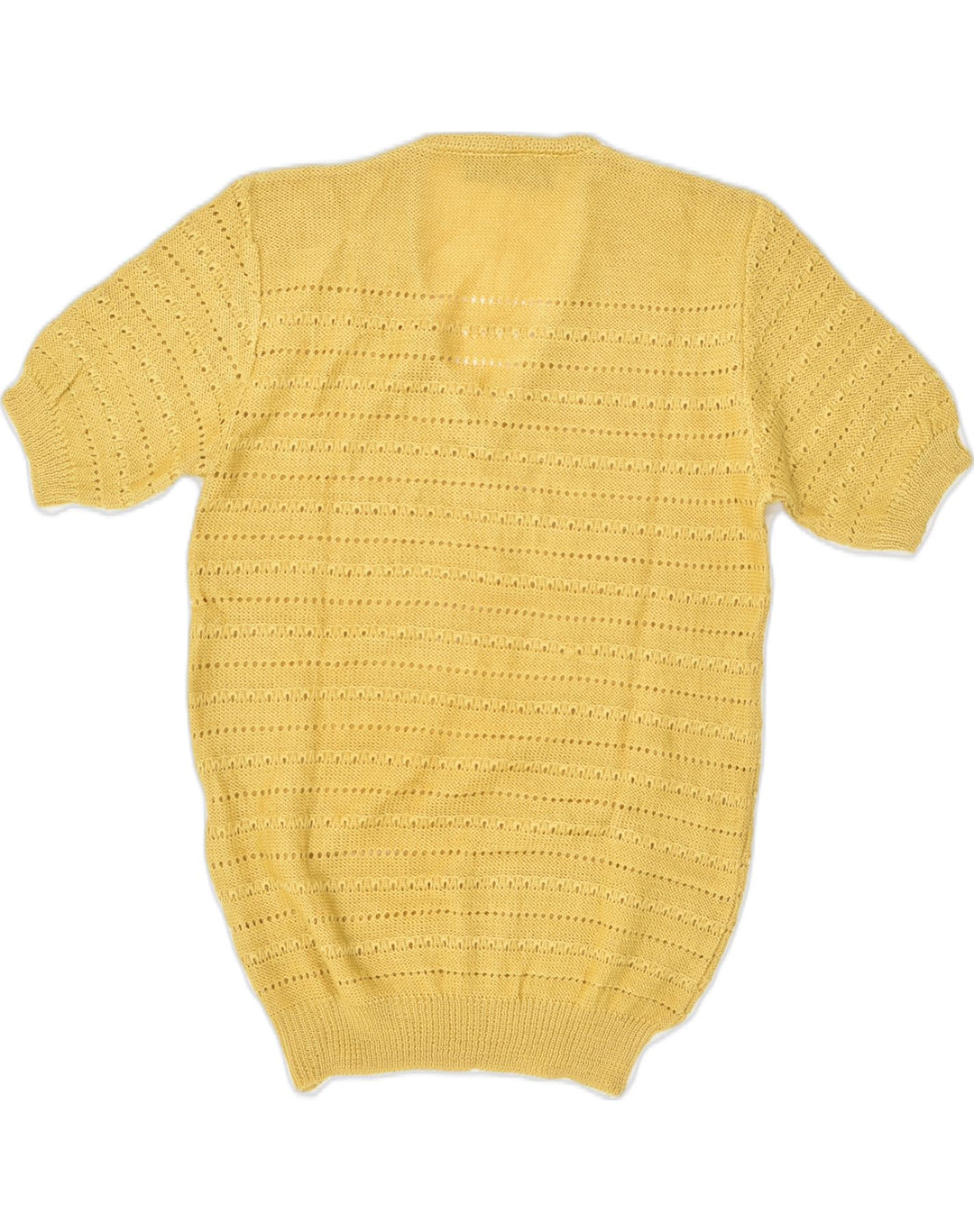 VINTAGE Womens Short Sleeve V-Neck Jumper Sweater UK 12 Medium Yellow | Vintage Vintage | Thrift | Second-Hand Vintage | Used Clothing | Messina Hembry 