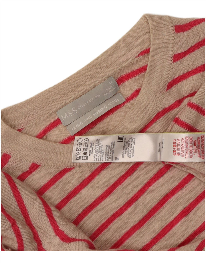 Marks & Spencer Γυναικείο πουλόβερ με λαιμόκοψη UK 14 Medium Beige ριγέ
