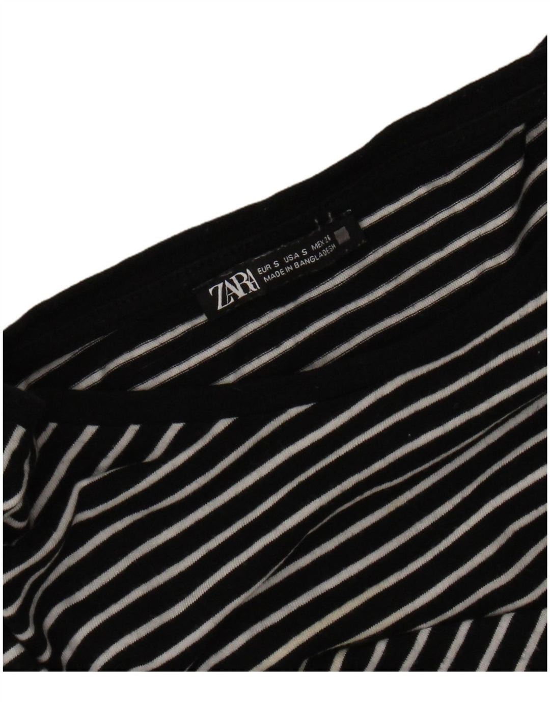 Zara Γυναικείο T-Shirt Top UK 10 Small Black ριγέ