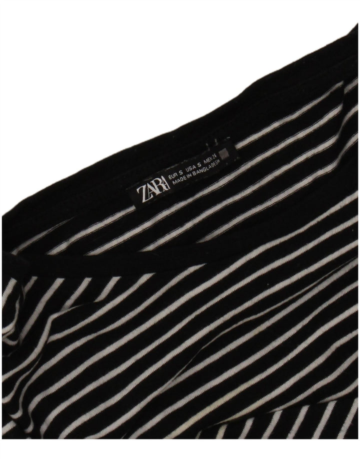 Zara Γυναικείο T-Shirt Top UK 10 Small Black ριγέ