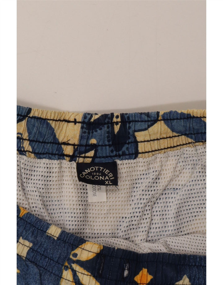 VINTAGE Mens Swimming Shorts XL  Blue Geometric Cotton