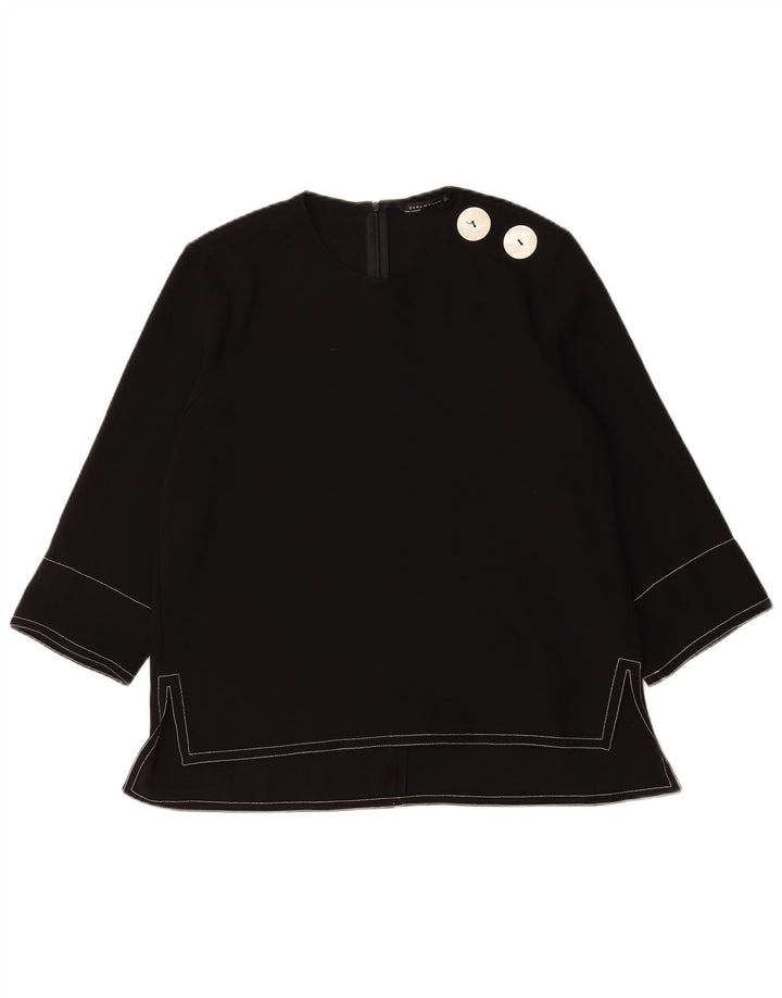 Zara Γυναικεία μπλούζα με 3/4 μανίκια Τοπ UK 16 Large Black Polyester