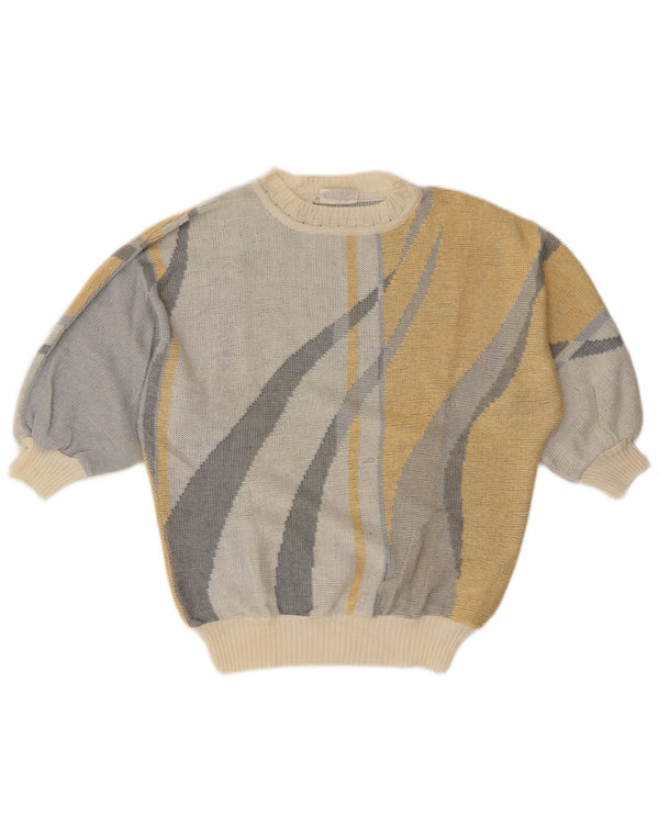 Vintage Womens Boat Neck Jumper Sweater EU 42 Large Off White Striped
