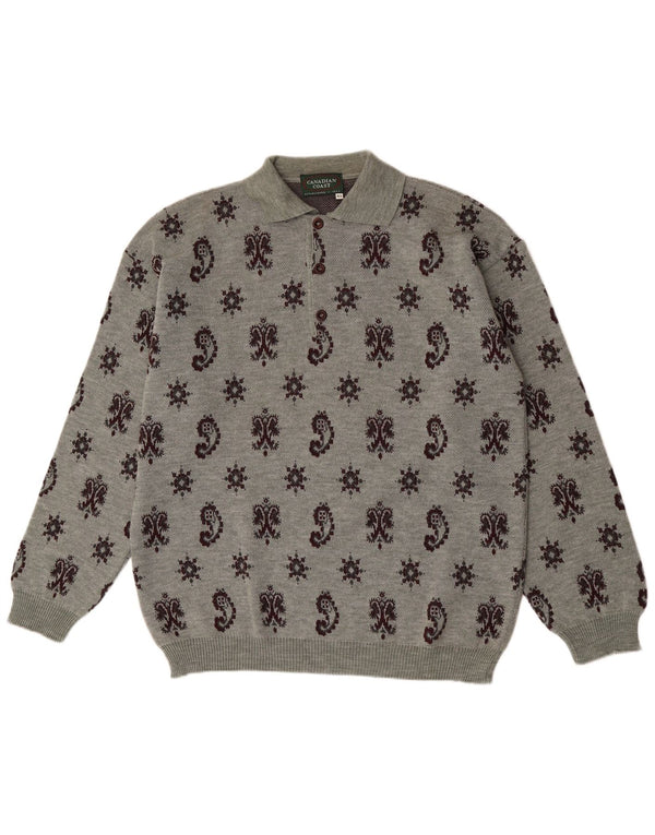 Vintage ανδρικό πουλόβερ με λαιμόκοψη XL Γκρι Paisley Wool
