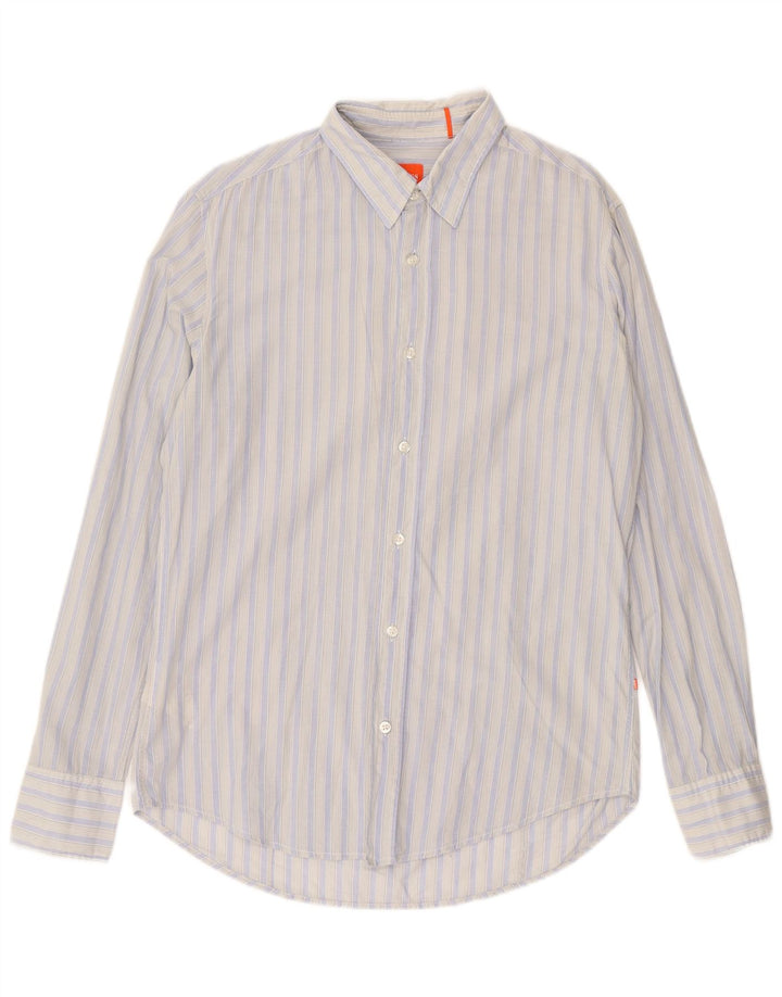 HUGO BOSS Mens Shirt Medium Blue Striped Cotton