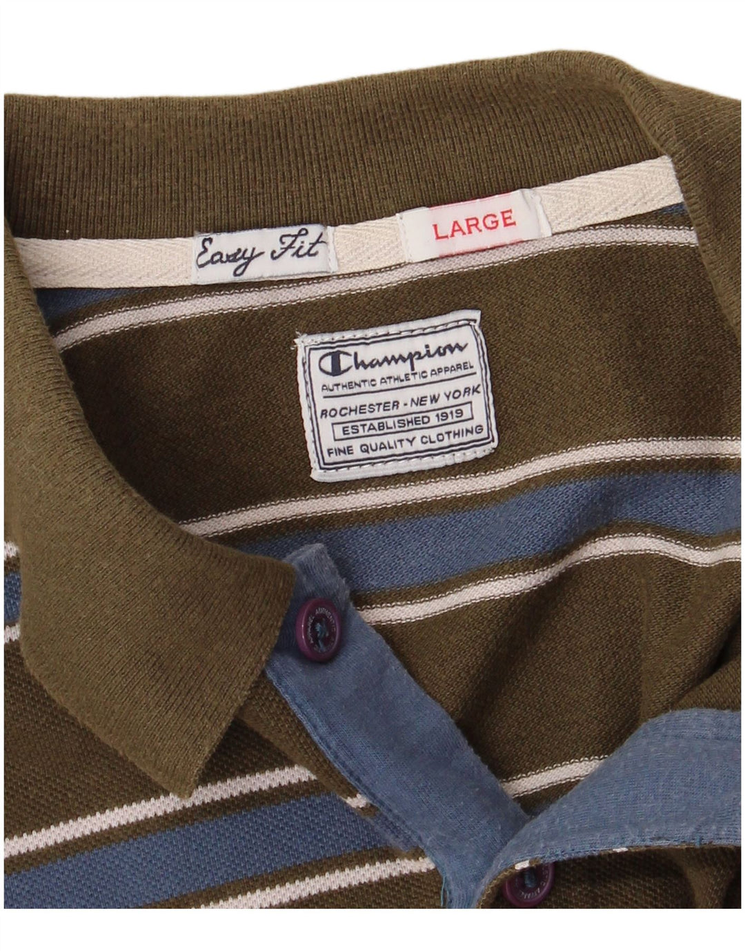 CHAMPION Ανδρικό πουκάμισο πόλο Easy Fit μεγάλο χακί ριγέ