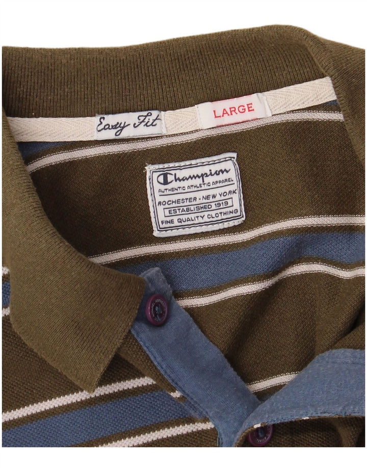 CHAMPION Ανδρικό πουκάμισο πόλο Easy Fit μεγάλο χακί ριγέ