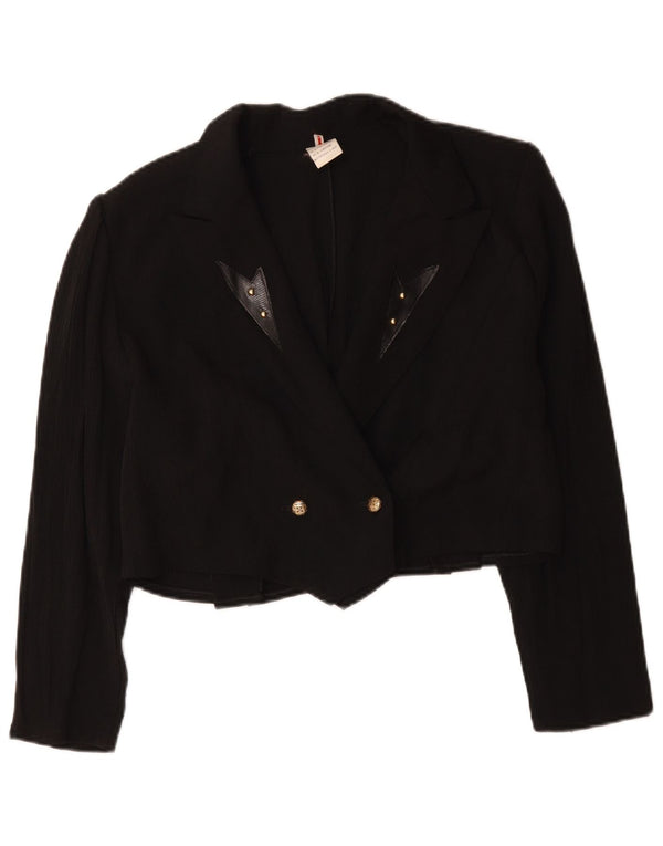 Vintage Γυναικείο Crop Διπλό Μπουφάν Blazer UK 16 Large Μαύρο