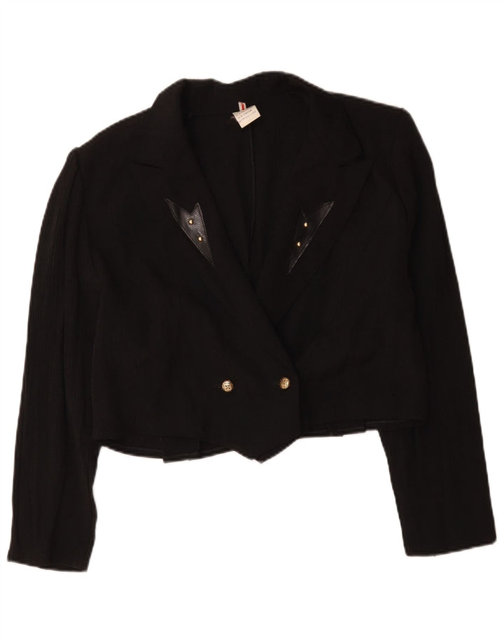 Vintage Γυναικείο Crop Διπλό Μπουφάν Blazer UK 16 Large Μαύρο