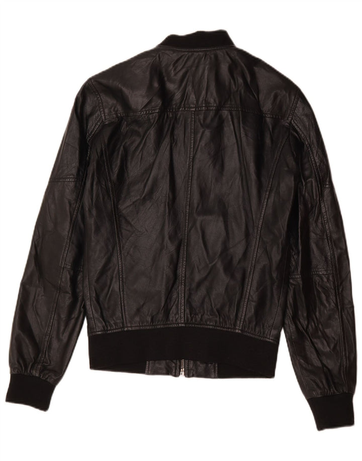 Zara Γυναικείο Δερμάτινο Μπουφάν UK 10 Small Black Leather