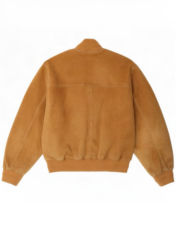 Vintage Womens Suede Bomber Jacket IT 44 Medium Beige Leather