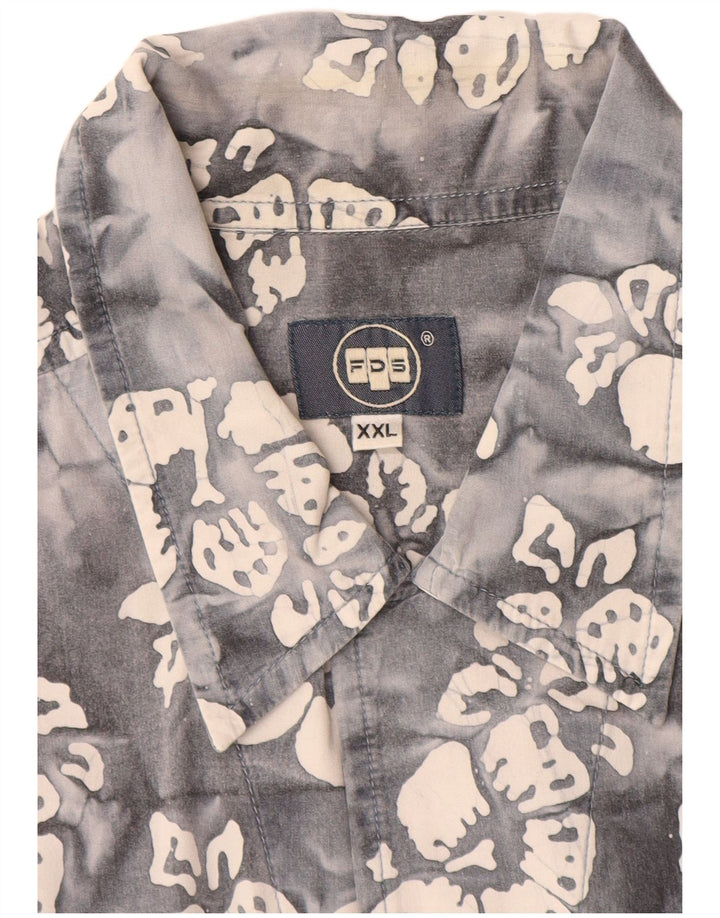 Vintage Ανδρικό κοντομάνικο πουκάμισο 2XL Γκρι φλοράλ βαμβακερό