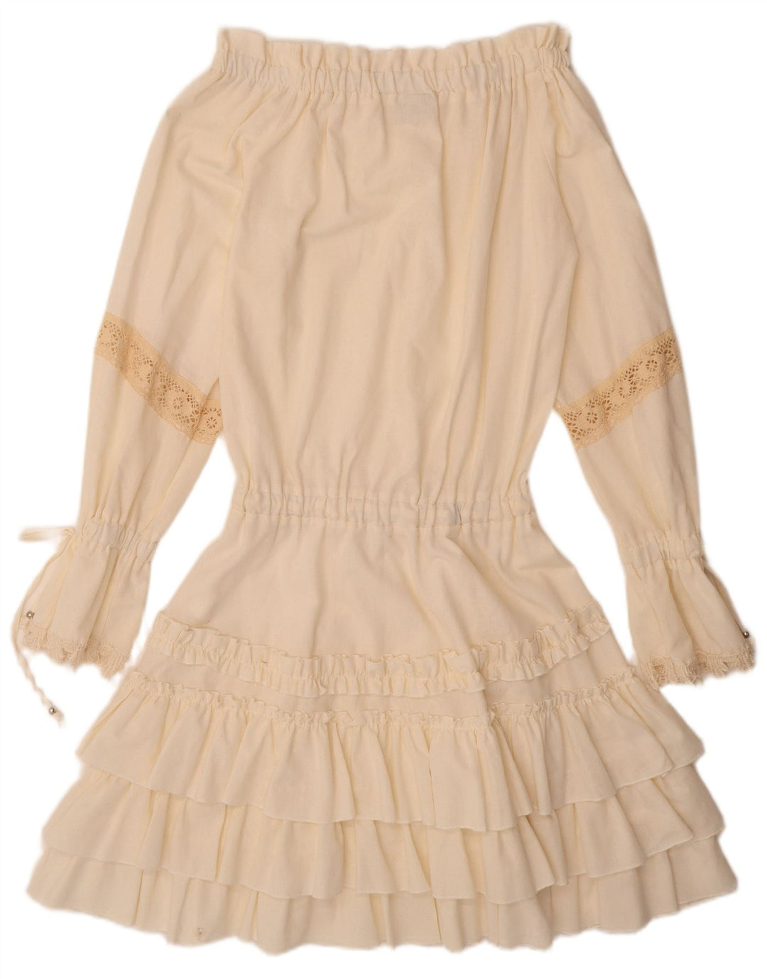 VINTAGE Γυναικείο μακρυμάνικο φόρεμα με ανοιχτό ώμο UK 12 Medium Off White Λινό