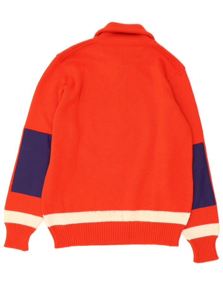VINTAGE Mens Zip Neck Jumper Sweater Medium Red Colourblock Vintage Vintage and Second-Hand Vintage from Messina Hembry 