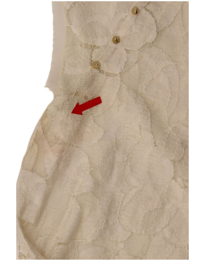 Zara Γυναικεία Δαντελένια Μπλούζα Τοπ UK 12 Medium Off White Floral