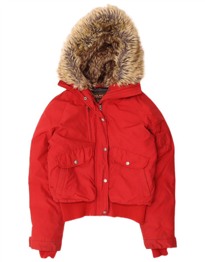 Woolrich Γυναικείο μπουφάν με κουκούλα UK 14 Medium Red Nylon