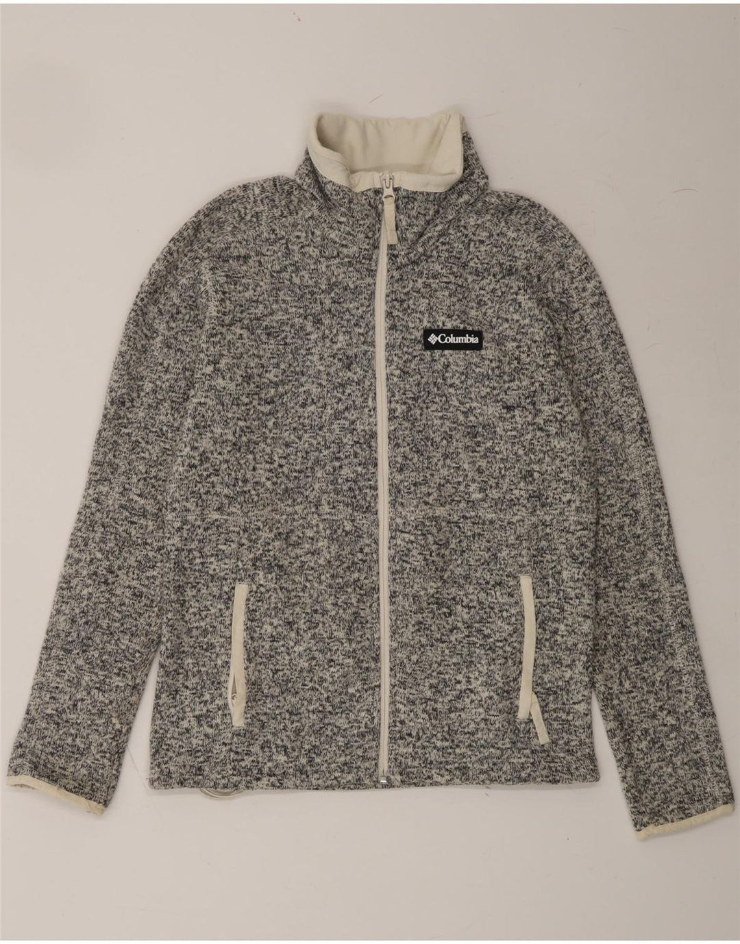COLUMBIA Womens Tracksuit Top Jacket UK 6 XS Grey Flecked Polyester Vintage Columbia and Second-Hand Columbia from Messina Hembry 