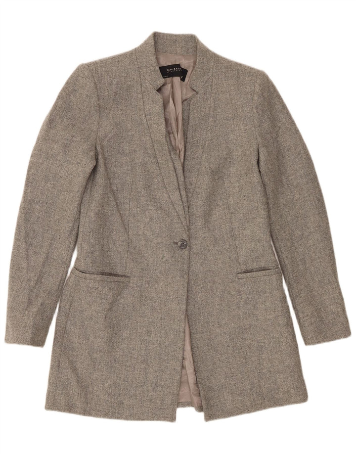 Zara Γυναικείο Longline 1 Button Jacket Blazer UK 12 Medium Grey Lambswool
