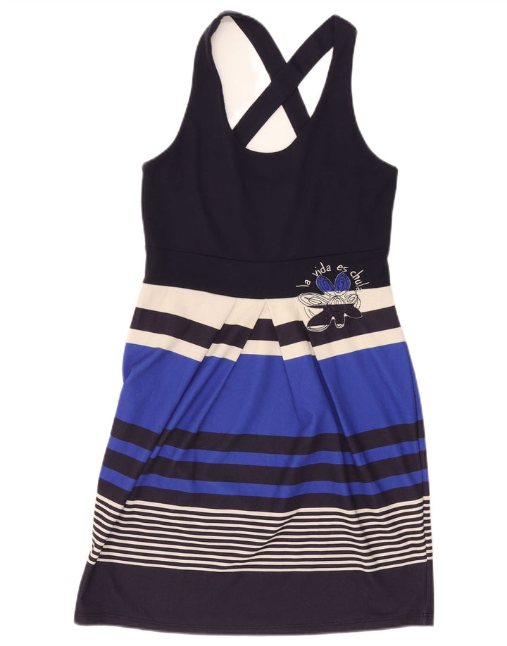 Desigual Graphic Sundress UK 12 Medium Navy Blue ριγέ πολυεστέρας