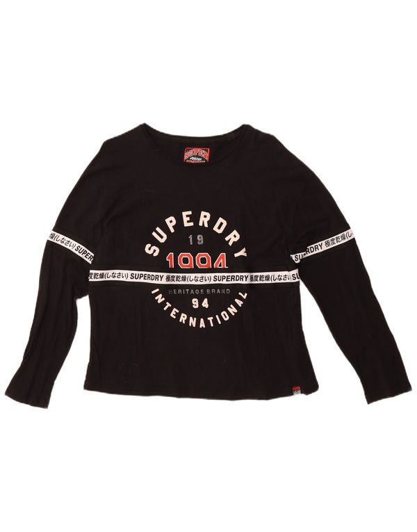 Superdry Γυναικείο τοπ μακρυμάνικο UK 10 Small μαύρο βαμβακερό