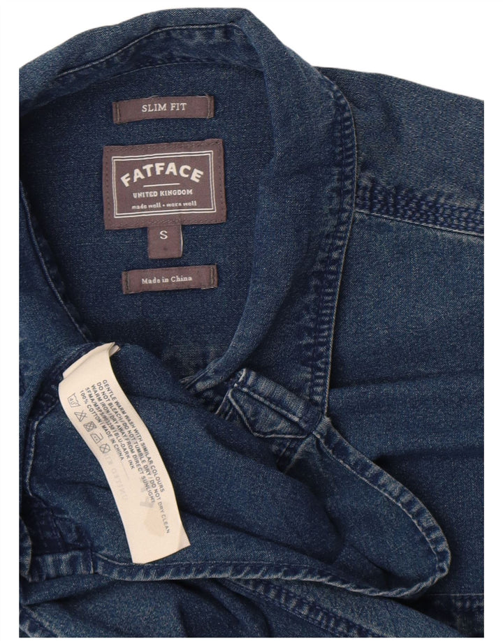 Fat Face Ανδρικό Slim Fit Τζιν πουκάμισο Μικρό Μπλε Βαμβακερό