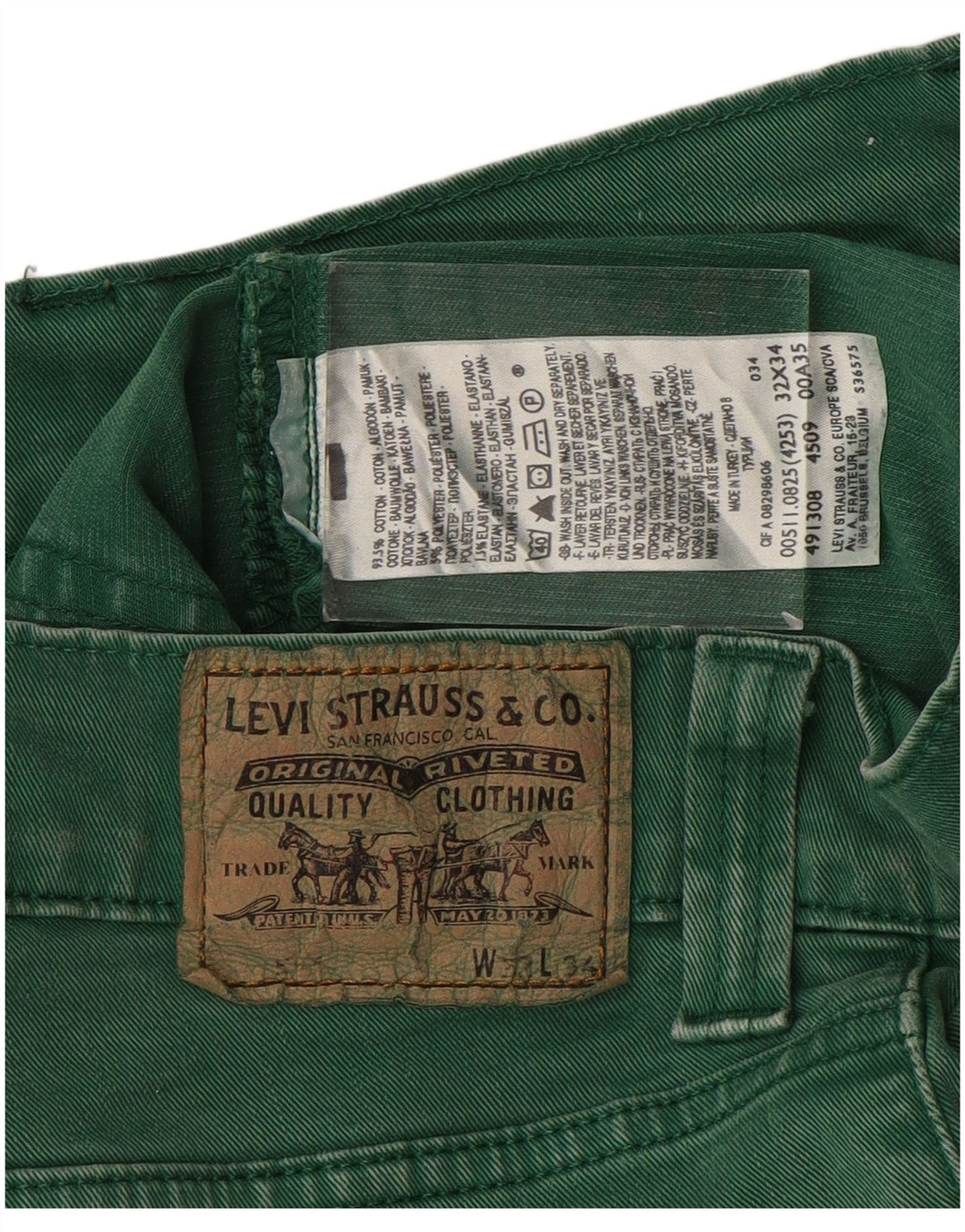 LEVI'S Mens 511 Joggers Slim Jeans W32 L29 Πράσινο βαμβακερό