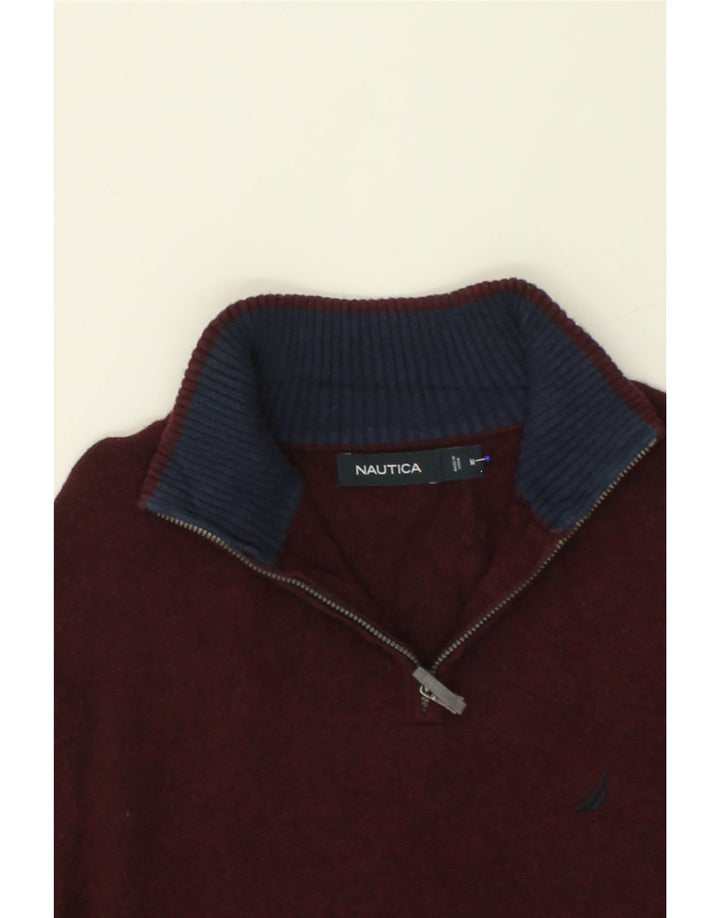 NAUTICA Mens Zip Neck Jumper Sweater Medium Maroon Cotton Vintage Nautica and Second-Hand Nautica from Messina Hembry 