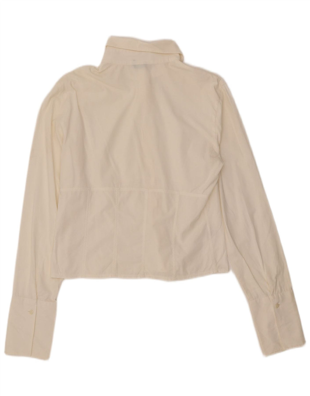 BENETTON Γυναικείο πουκάμισο Crop Μπλούζα UK 14 Μεγάλο λευκό βαμβακερό