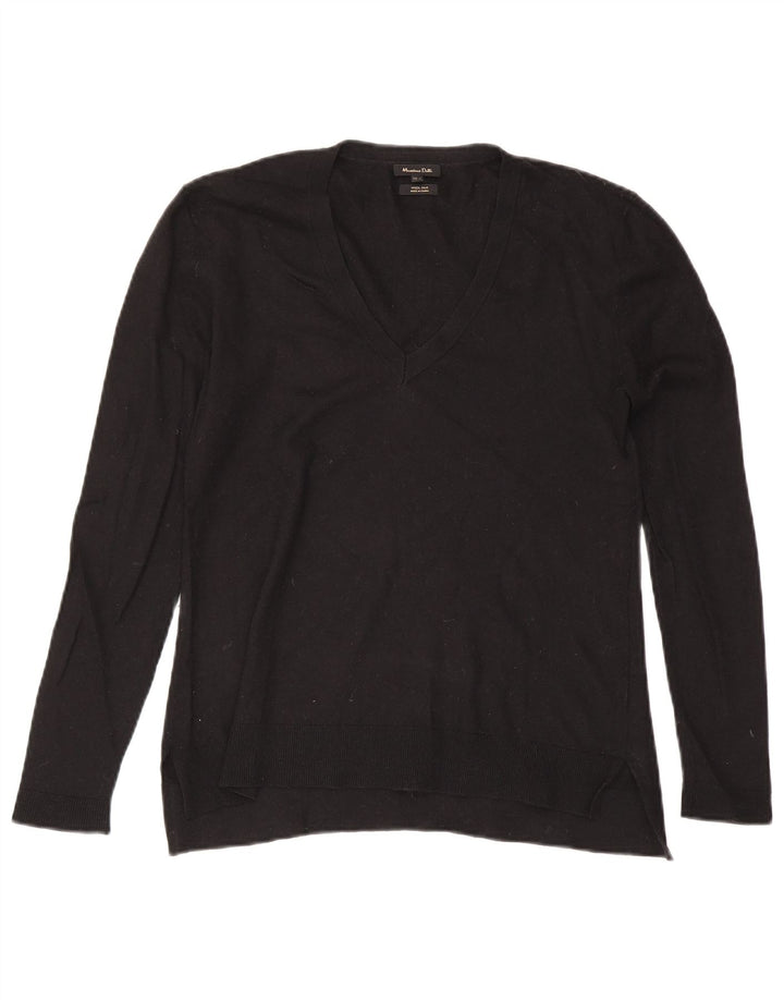 Massimo Dutti Γυναικείο πουλόβερ με λαιμόκοψη με V λαιμόκοψη UK 14 μεγάλο μαύρο μαλλί