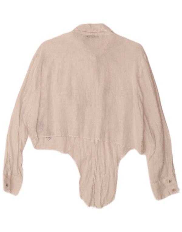 Zara Γυναικείο πουκάμισο Crop με γραβάτα UK 18 XL Λευκό Λινό
