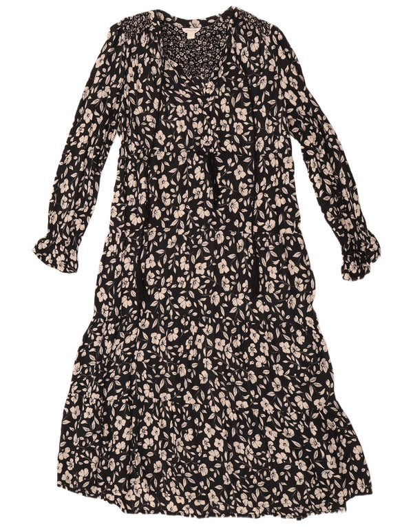Monsoon Γυναικείο μακρυμάνικο Maxi Tiered φόρεμα UK 12 Medium Black Floral