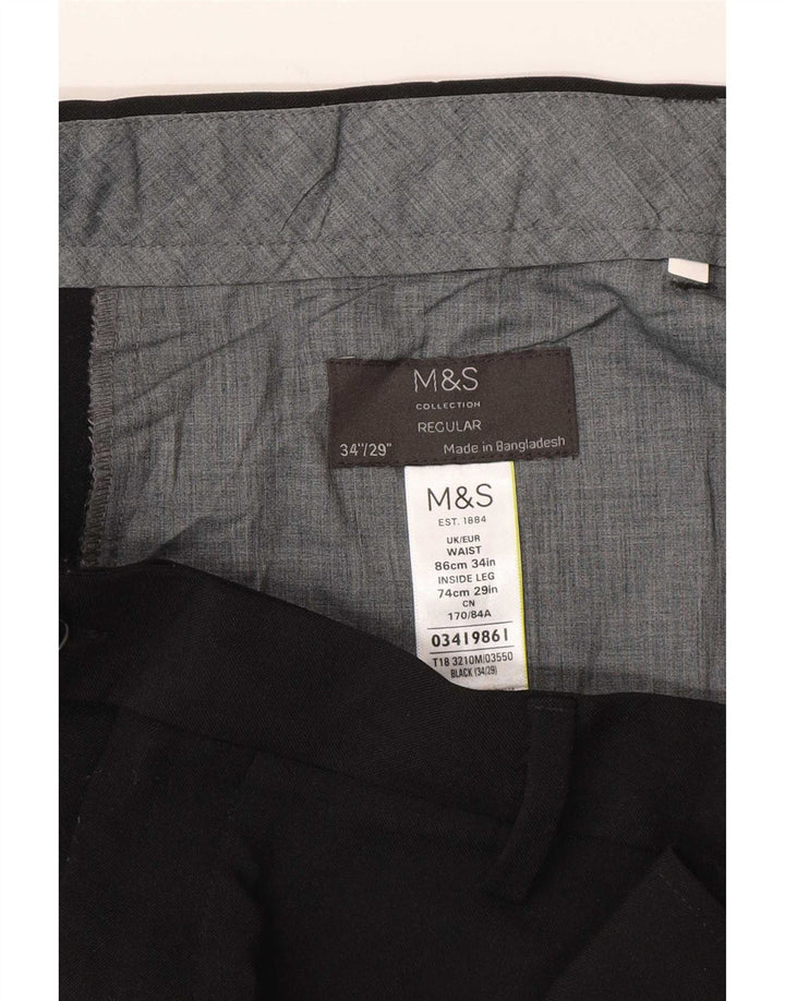 Marks & Spencer Ανδρικό κανονικό παντελόνι W34 L29 Μαύρο πολυεστέρα