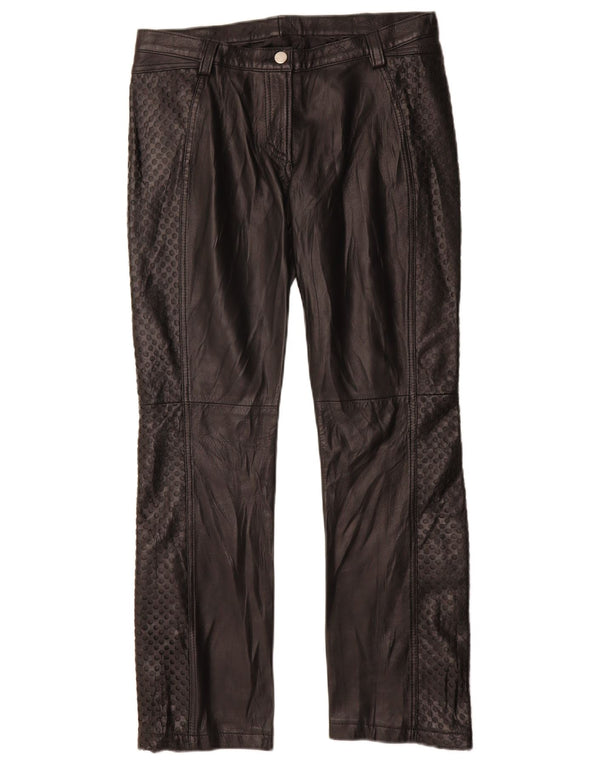 Vintage γυναικείο ίσιο δερμάτινο παντελόνι IT 42 Medium W28 L29 μαύρο δέρμα