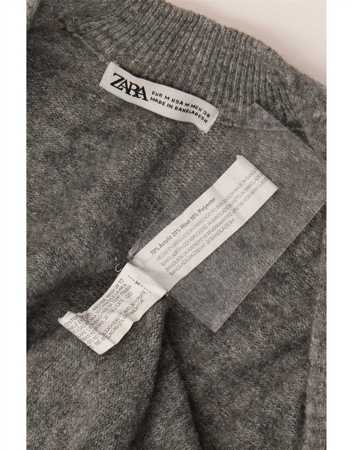 Zara Γυναικείο Longline Ανοιχτό Ζακέτα UK 14 Μεσαίο Γκρι Ακρυλικό