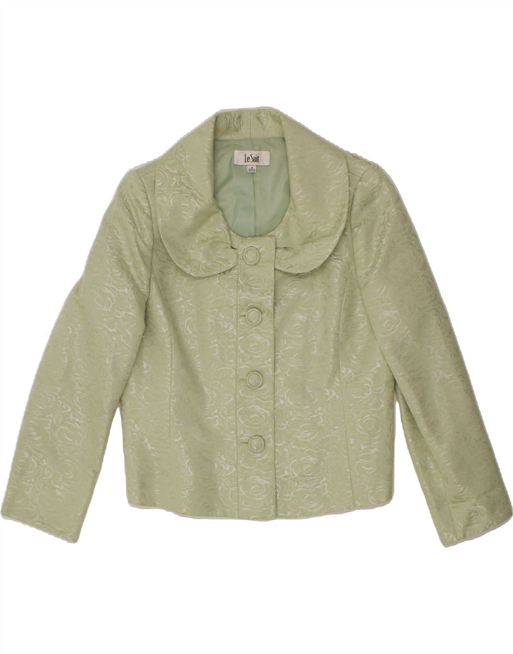 VINTAGE Womens 4 Button Blazer Jacket UK 14 Large  Green Floral Polyester Vintage Vintage and Second-Hand Vintage from Messina Hembry 