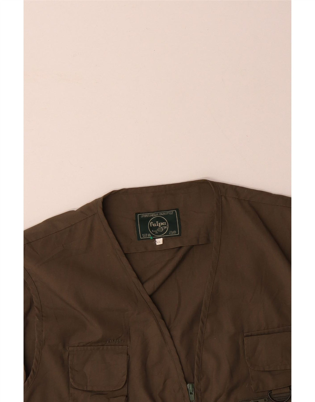 VINTAGE Mens Utility Gilet UK 40 Large Brown Βαμβακερό