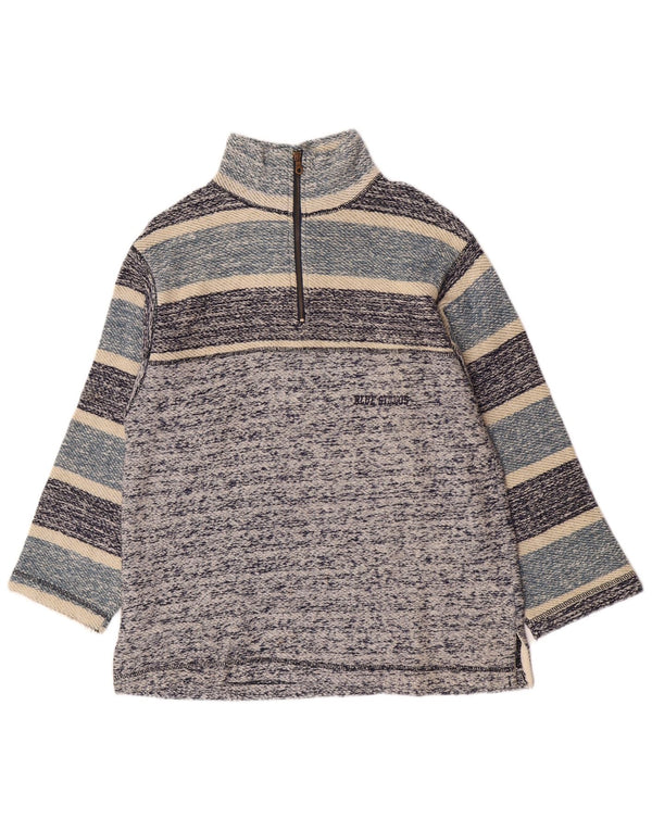 Vintage ανδρικό φούτερ με φερμουάρ 1/4, μεσαίο μπλε ριγέ ρετρό