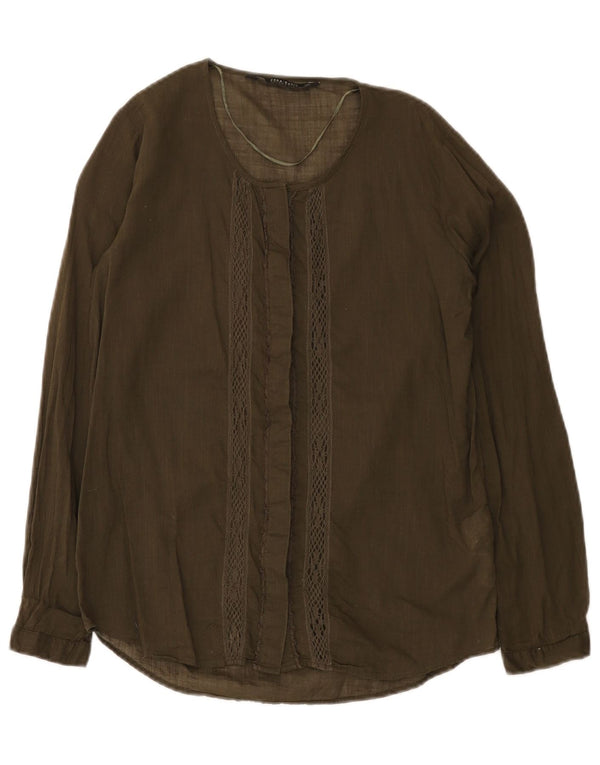 Zara Γυναικείο πουκάμισο Loose Fit Μπλούζα UK 6 XS Χακί Βαμβακερό